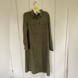 Lucky Brand Army Green Shirt Dress with button-doen front and pockets!
